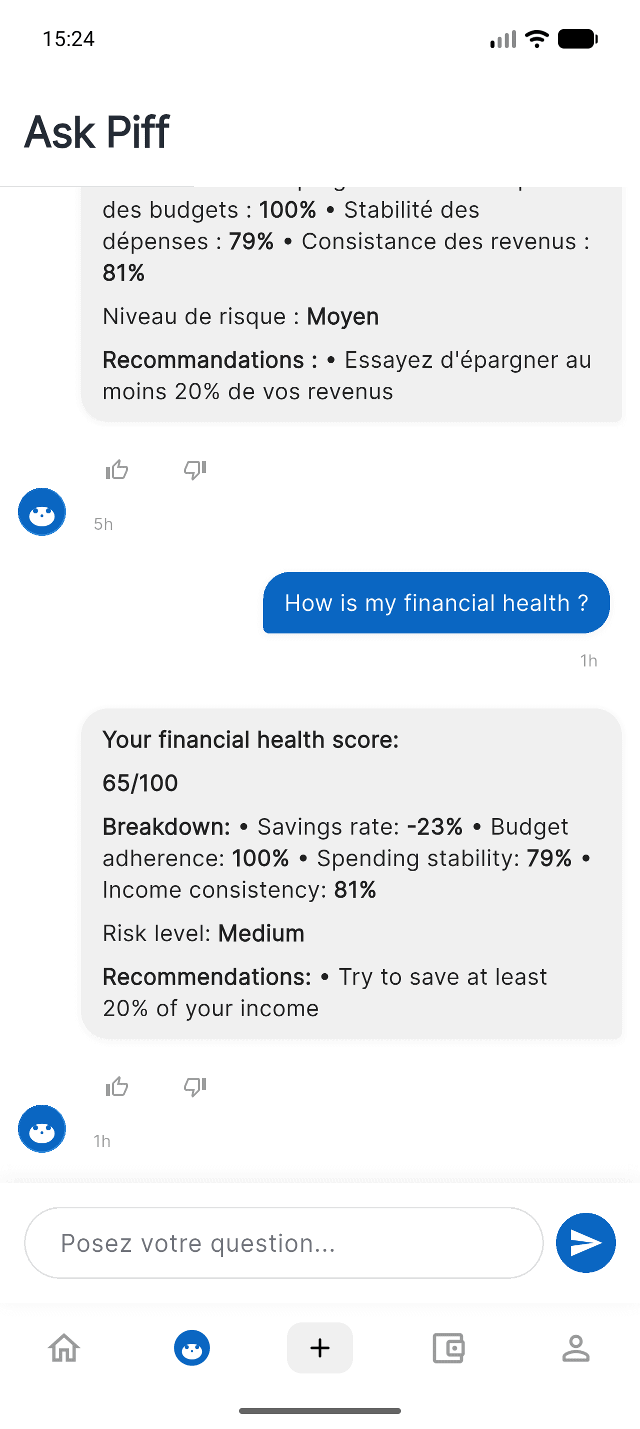 Conversation with Ask Piff, Piff's AI financial assistant