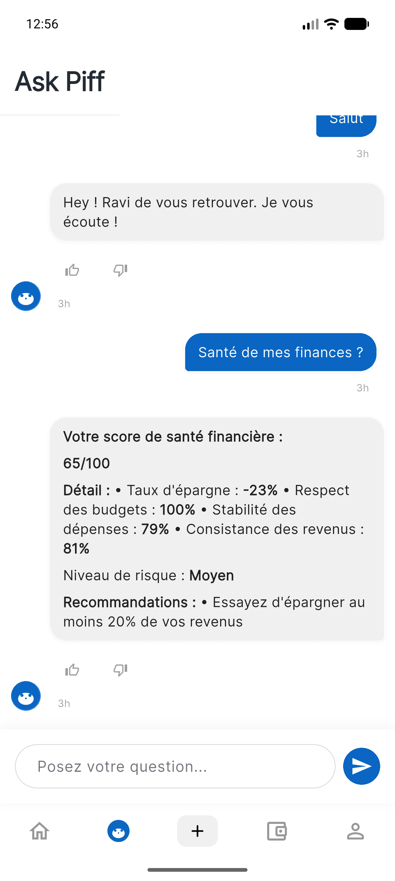 Conversation avec Ask Piff, l'assistant financier IA de Piff